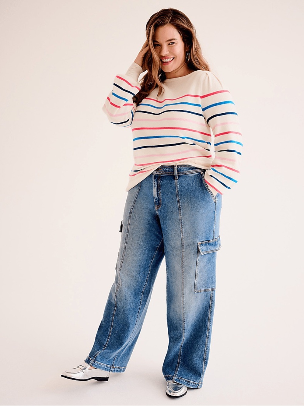Lane Bryant Cargo Straight Leg Utility Jeans Med Blue Mid Rise Plus 24 NWT